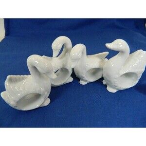 Vintage Action White Porcelain Swan Napkin Rings (Set of 4) Made in Korea